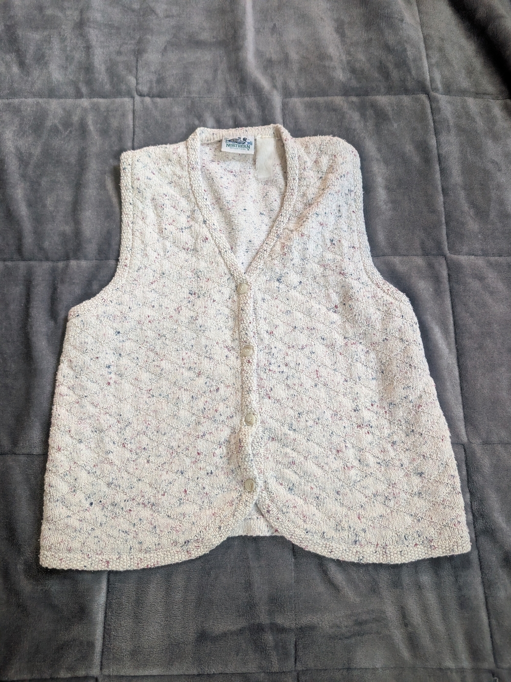 Vintage Northern Reflections Knit Button Down Sweater Vest Cream Flecked